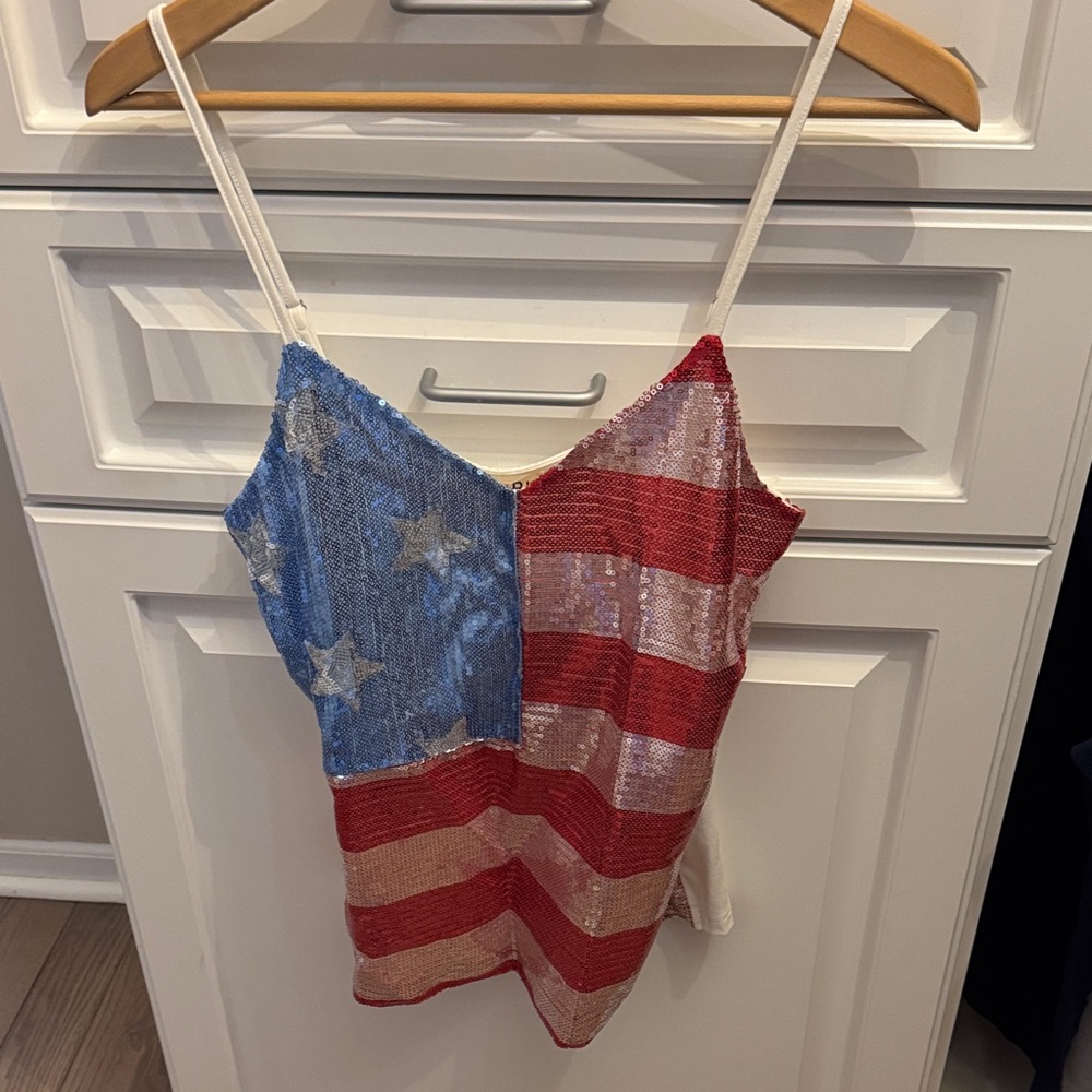 BiBi Sequin American Flag Cami Top - Red & Blue